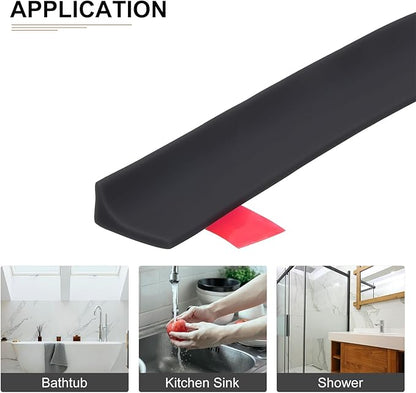 118"x0.8"x0.5" (LxWxH) Collapsible Shower Barrier Stopper - 1 Pack - Good for Bathroom Kitchen - L Shape Water Splash Guard Blocker - Black