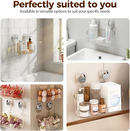 No-Drill Bathroom Suction Storage Box, Corrugated Suction Cup Storage Holder, Removable Hanging Basket, No Drilling Shelves Caddy, Ripple Acrylic Wall Shelf (Gold)