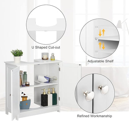 Bonnlo Pedestal Sink Storage Cabinet with 2 Doors Traditional Under Sink Cabinet Bathroom Space Saver Organizer with Adjustable Shelf White 23 5/8" W x 11 7/16" D x 23 5/8" H