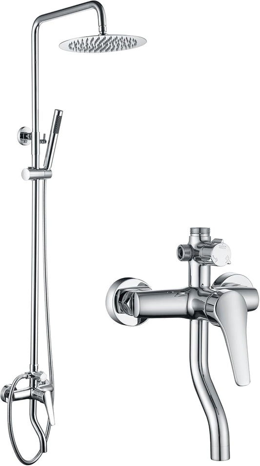 Outdoor Shower Fixtures - Total Complete Shower Kit, Chrome Finish with SS304 Handheld High Pressure Shower Head, 3-Functions