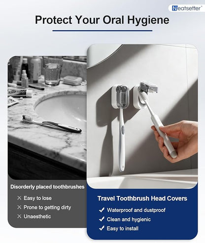Toothbrush Holder with Auto-Close Cover – Waterproof, Dust-Proof Tooth Brush Hanger Rack for Electric Toothbrushes, 3-Pack No Drill Wall-Mounted Toothbrushes Organizer - Grey