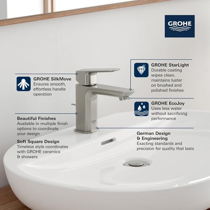 Grohe 101898EN00 Cubeo Single Hole Single Handle S-Size Bathroom Faucet, 1.2 GPM, Brushed Nickel