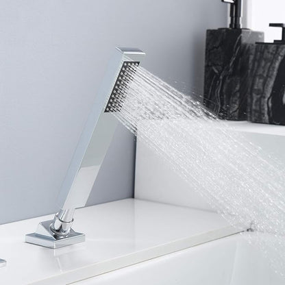 sumerain Four Hole Roman Tub Faucet with Hand Shower and Waterfall Spout Chrome Finish High Flow