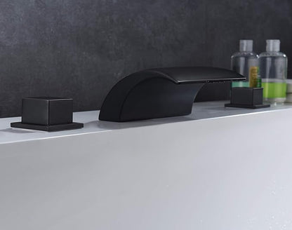 Deck Mount Roman Tub Faucet Matte Black Waterfall Bathtub Faucet Extra High Flow, SUMERAIN