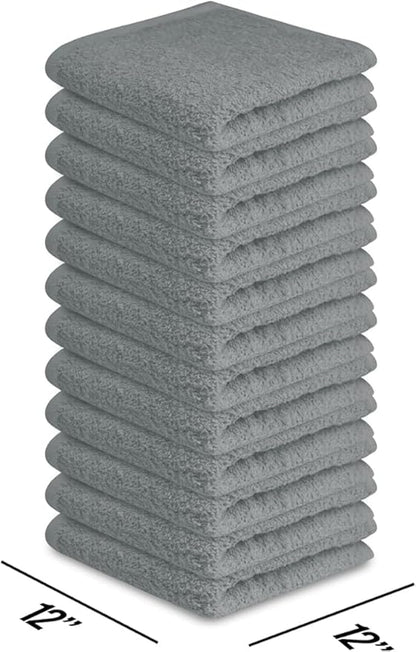 Softolle 100% Cotton Washcloths 60 Pack (12x12 Inches) Soft, Highly Absorbent Washcloth, Face Towels, Wash Cloths for Face, Ring Spun, Bulk Pack (Silver Grey)