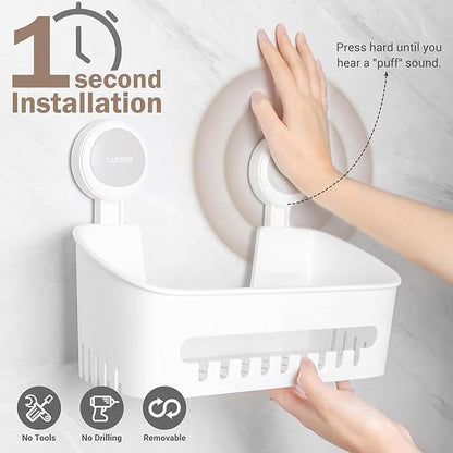 LUXEAR 3 Pack Shower Caddy Suction Cup Set - Shower Shelf, Soap Dish, Toothbrush Holder - White