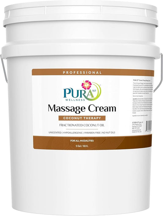 Coconut Therapy 5 Gallon Massage Cream, Deep Tissue Body Formula with Unscented Professional for Recovery and Physical Use, Smooth Hydration, Long Lasting Glide