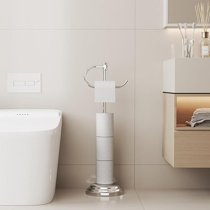 BESy Toilet Paper Holder Free Standing Bathroom Toilet Tissue Holder Stand for Floor Toilet Paper Roll Holder with Storage Hardware Accessories Rack Hand Towel Bar Polished Chrome Stainless Steel