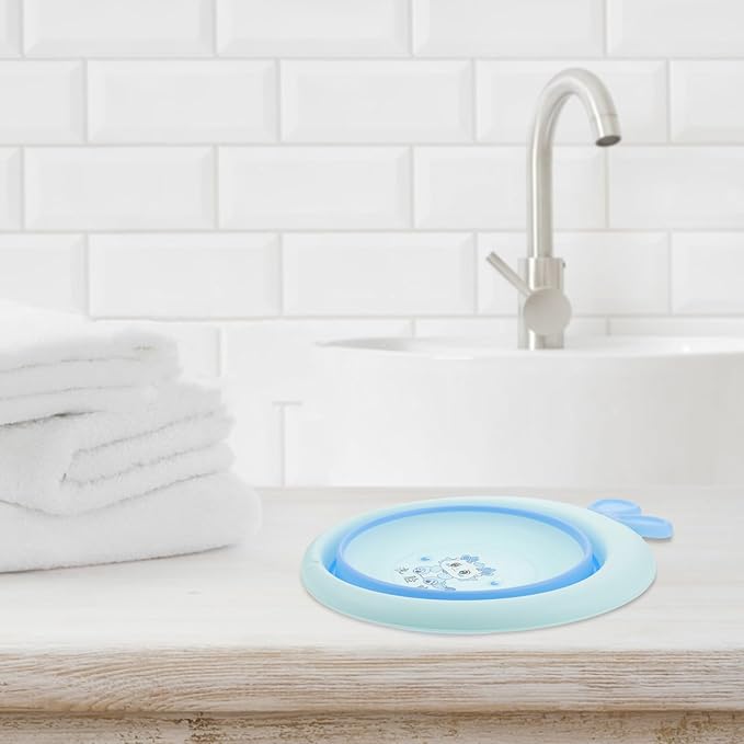 Collapsible Wash Basin and Portable Sink Tub for Newborns, Cartoon Blue, Lightweight Plastic Foldable Washbasin for Travel and Home Bathing