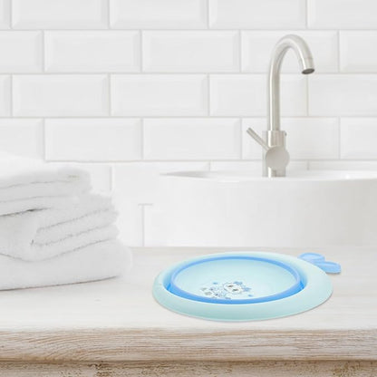 Collapsible Wash Basin and Portable Sink Tub for Newborns, Cartoon Blue, Lightweight Plastic Foldable Washbasin for Travel and Home Bathing