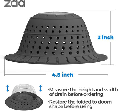 zaa Bathtub Drain Hair Catcher, Premium Silicone Collapsible 2 Pack Drain Protector for Pop-Up & Regular Drains of Shower, Bathtub, Tub, Bathroom, Sink, Black Black
