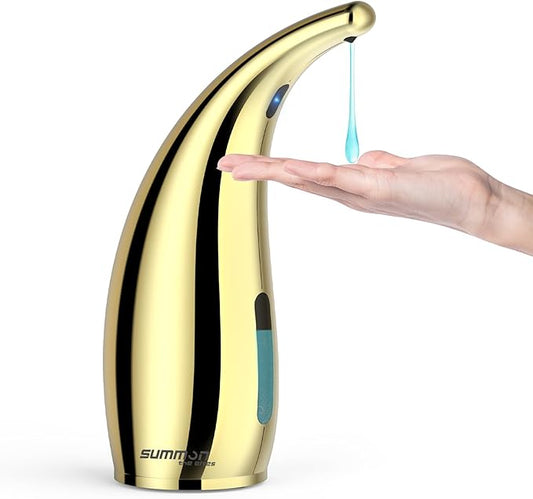 Automatic Soap Dispenser Touchless,300ML Hand & Dish Countertop Electric Liquid Rechargeable Dispenser with Sensor,Modern 4 Gear Adjustable Waterproof Kitchen Auto Soap Pump（Gold）