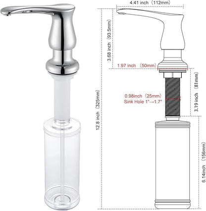 GAGALIFE Kitchen Sink Soap Dispenser Chrome, Built in Soap Dispenser with 17 OZ Bottle, Refill from The Top, Liquid Dispenser for Kitchen Sink