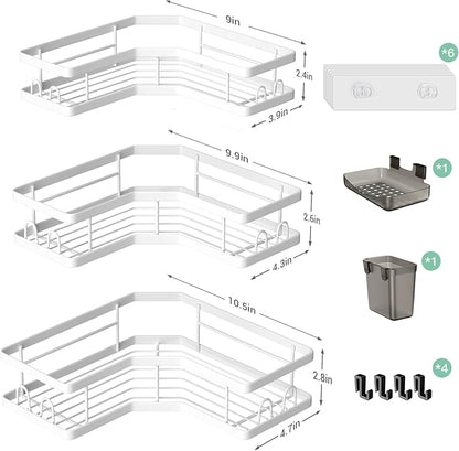 Corner Shower Caddy Bathroom Organizer Adhesive Shower Rack Bathtub Shelves - 3Pack No Drilling Shower Shelf For Inside Shower - Rustproof Bath Tub Organizer Caddy