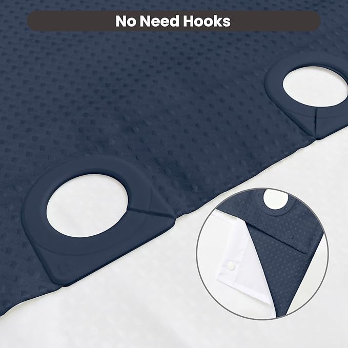 Inhousolu No Hook Waffle Weave Shower Curtain with Removable Snap in Fabric Liner Set for Bathroom, 230 GSM Heavy Duty Weighted Hem, Water Repellent Washable Bath Curtains, 72 x 72 Inch, Navy Blue