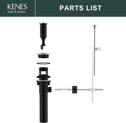 KENES Bathroom Sink Drain Stopper with Lift Rod, Chrome Sink Drain with Overflow, Lavatory Pop Up Drain Assembly for Bathroom Vanity Sink, LJ-P701-5