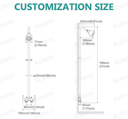 Aolemi Outdoor Shower Fixtures Kit Faucet System 3 Inch Center with Showerhead 2 Handle Exposed Shower with Brass Mix Valve Polish Chrome