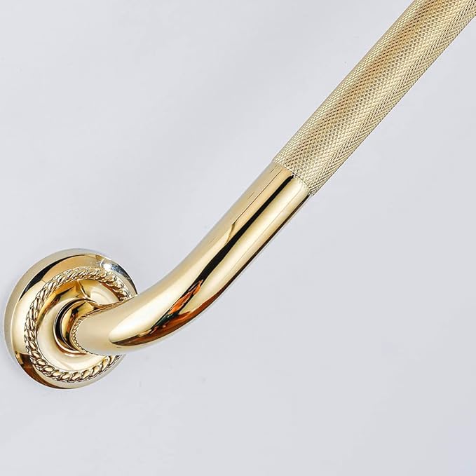 Textured Shower Grab Bar, 12-Inch Bathroom Support Rails, Stylish Safety Armrest Hand Rail, Polished Brass/Gold Finish, Good for Senior, Kids, Elderly