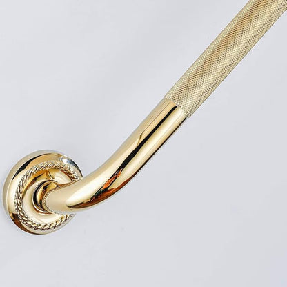 Textured Shower Grab Bar, 12-Inch Bathroom Support Rails, Stylish Safety Armrest Hand Rail, Polished Brass/Gold Finish, Good for Senior, Kids, Elderly