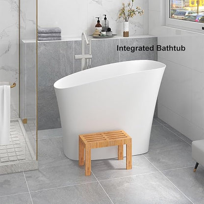 Japanese Soaking Bathtub 47'' Oblique Freestanding Tub Stone Resin Deep Soaking Bathtub in Matte White