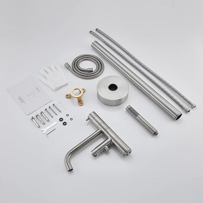 Freestanding Bathtub Faucet Floor Mount Tub Filler Brushed Nickel Brass Single Handle Bathroom Faucets with Hand Shower