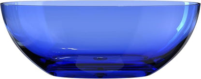 Stone Resin Freestanding Bathtub 61", Elegant Oval Shape Soaking Tub, Solid Surface Stand Alone Bathtub with Drain & Integrated Slotted Overflow Transparent Blue AMFS303-1550-TPBLUE