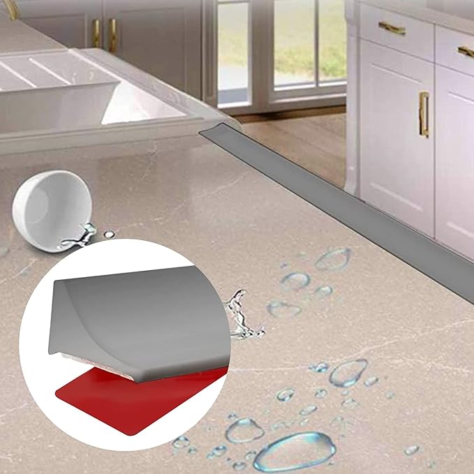 Collapsible Shower Threshold Water Dam, Self Adhesive Silicone Waterproof Barrier Bathroom and Kitchen Water Strip Dam Shower Guard for Dry And Wet Separation Caulk Seal Strip Edge Trim (67Inch, Grey)