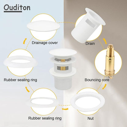 Tub Stopper Bathtub Drain, Brass Pop-up Freestanding Bathtub Drain Stopper, Fits Most Freestanding Tub Rough- in Kits (White)