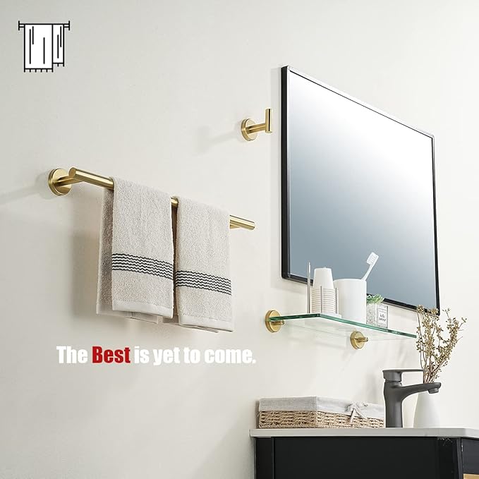 JQK Towel Bar Brushed Gold, 20.5 Inch 304 Stainless Steel Thicken 0.8mm Towel Rack Bathroom, Towel Holder Wall Mount, Useable Length 18 Inch 2 Pack, TB110L18-BG-P2
