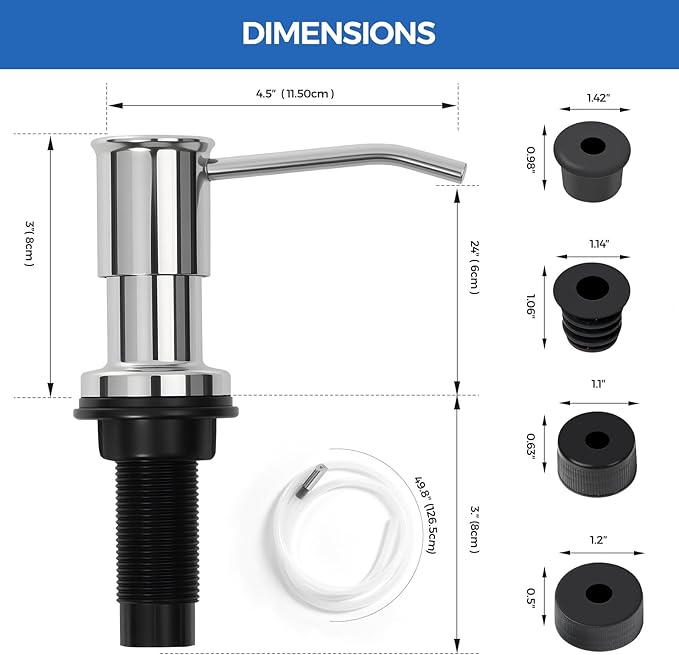 Soap Dispenser for Kitchen Sink, Chrome Built in Soap Dispensers, Stainless Steel Sink Soap Dispenser or Lotion Dispenser Pump with 47" Extension Tube Kit, Upgraded Metal Check Valve