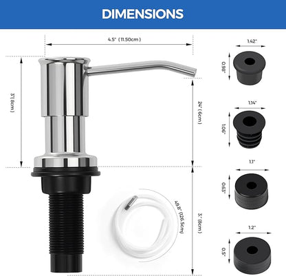 Soap Dispenser for Kitchen Sink, Chrome Built in Soap Dispensers, Stainless Steel Sink Soap Dispenser or Lotion Dispenser Pump with 47" Extension Tube Kit, Upgraded Metal Check Valve