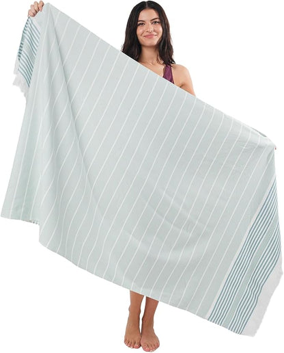 SOFE H&L | LINVIA Foutah Quick Dry Beach Towel Pack of 2 (35” x 70”) Basic - Mint | Lightweight, Premium, Fade Resistant, Durable | Travel Towel, Turkish Beach Towel with Shoulder Strap