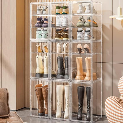 Extra Large 19.7"X14.6"X11.6" Acrylic Display Case with 2 Division Boards, Clear Organizer Box Plastic Holder with Magnetic Door for Handbags, Purses, Boots, Figures, Book