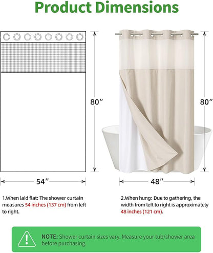Stall No Hooks Needed Linen Textured Shower Curtain with Snap-in Fabric Liner Set,Hotel Luxury Decor Shower Curtains for Bathroom,Waterproof & Washable,54Wx80H,Cream