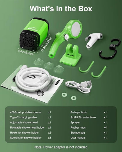 AUTOPkio Portable Camping Shower - Outdoor Camp Shower with Showerhead Sprayer & Rechargeable Battery Pump for Camping, Travel, Hiking, Car Washing, Pet Bath