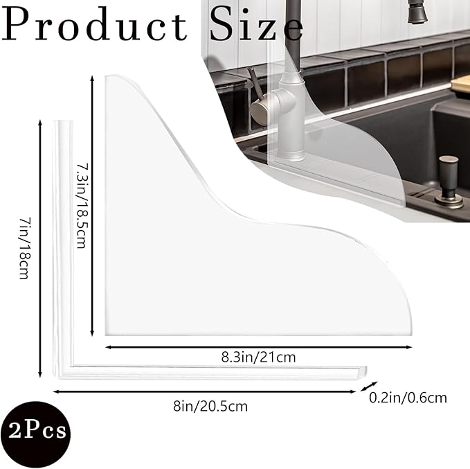 Shower Splash Guard Set Acrylic Shower Water Barrier Corner Splash Protector for Bathtub Keep Water Inside Shower Prevent Water Splashing Ideal for Sink Bathtub and Basin Use (Transparent)