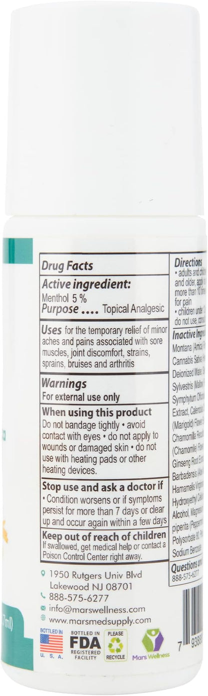 MARS WELLNESS MG+ Cooling Roll on Pain Relief (3 oz) – Fast Acting Arnica Roll on 5% Menthol Magnesium & Arnica – Penetrating Menthol Pain Relief Roll On Topical Pain Relief - 5 Pack