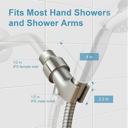 OFFO Shower Head Holder with Solid Metal Ball for Handheld Shower Head, Brushed Nickel Adjustable Shower Arm Mount for Connecting Shower Arm and Shower Hose, 1/2 in IPS Female Inlet and Male Outlet