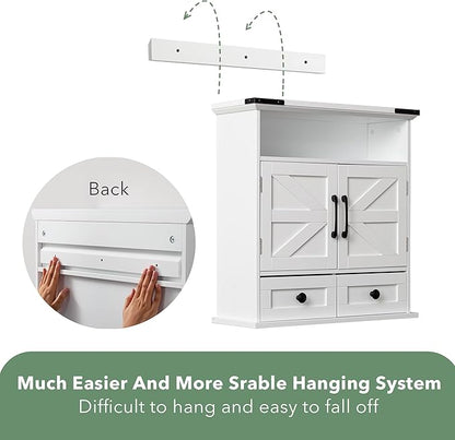 Bathroom Wall Cabinet, 23x25 Inch Farmhouse Medicine Cabinet Over Toilet with Drawer 2 Doors, Motion Lighting & Adjustable Shelves, White Above Toilet Storage for Laundry, Kitchen