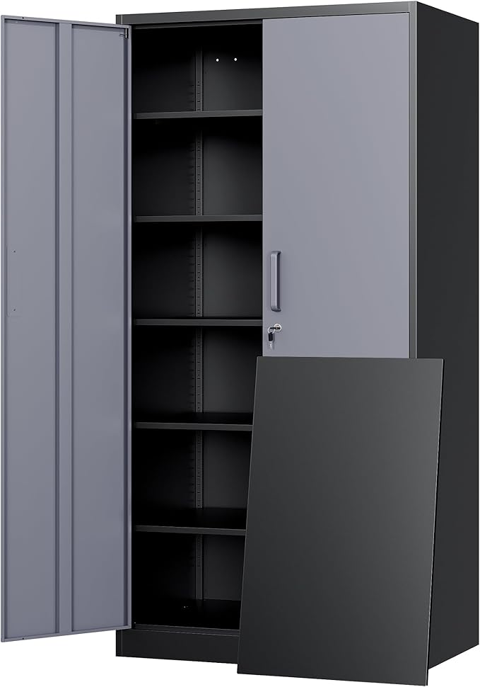 Yizosh Metal Storage Cabinet with Locking Doors and 5 Adjustable Shelves, 72" Garage Storage Cabinet Steel Lockable for Office,Home,Garage