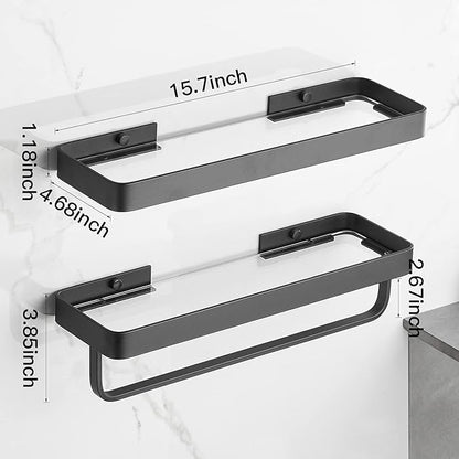 VOLPONE Bathroom Shelves Wall Mounted Glass Shelf for Floating Shelf Tempered Glass Shelves 2 Tier Bathroom Wall Organizer(Black)