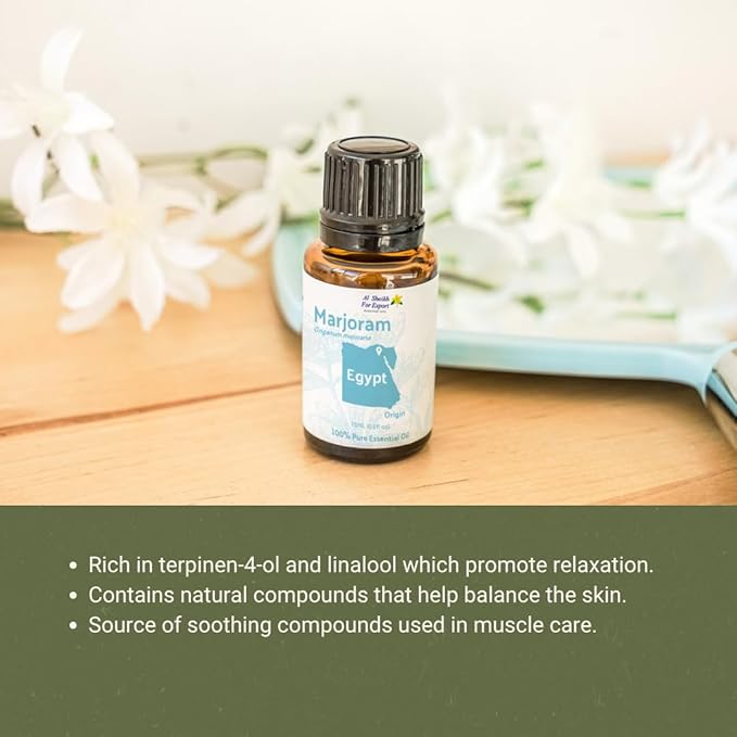 Marjoram Essential Oil - Direct from Al Sheikh for Export Egypt - Steam Distilled - Aceite de Mejorana for Aromatherapy, Massage, Diffuser, DIY Candle and Soap Making - 22lbs