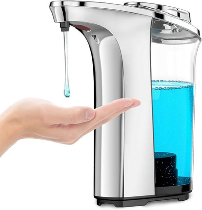 Automatic Soap Dispenser Touchless 17oz/500ml, Set of 2 Pack Liquid Soap Dispenser, Battery Countertop Dispensers with 5 Adjustable Levels, Bathroom Lotion Dispensers Over Sink, Silvery
