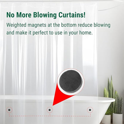 Bowery Home NOT Made in China Eco-Friendly Recycled PEVA Shower Curtain Liner – Waterproof, Sustainable, Non-Toxic Shower Curtain Liner, with Rust-Proof Grommets, 72x72IN, 4G – Clear