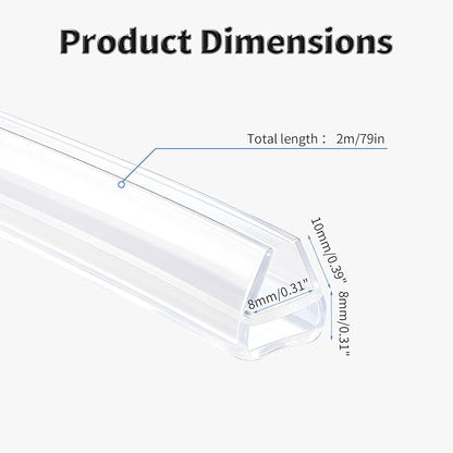 Shower Door Side Seal Strip,79 Inch U-Type Frameless Shower Door Seal, U-Type Shower Door Sweep for 5/16"(8mm) Thick Glass