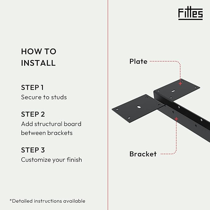 Fittes Heavy Duty Steel Floating T Shelf Bracket Mount 14 Inch 2 Pack, Holds up to 350lb, for Shower Bench, Book Shelf, and Countertop, Modular Design