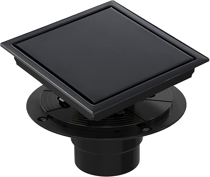 6 Inch Square Shower Floor Drain, Shower Drain Kit with Flange and 2 in 1 Tile-Insert Cover, Square Shower Drain, SUS 304 Stainless Steel Floor Drain,Matte Black