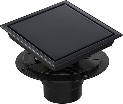 6 Inch Square Shower Floor Drain, Shower Drain Kit with Flange and 2 in 1 Tile-Insert Cover, Square Shower Drain, SUS 304 Stainless Steel Floor Drain,Matte Black