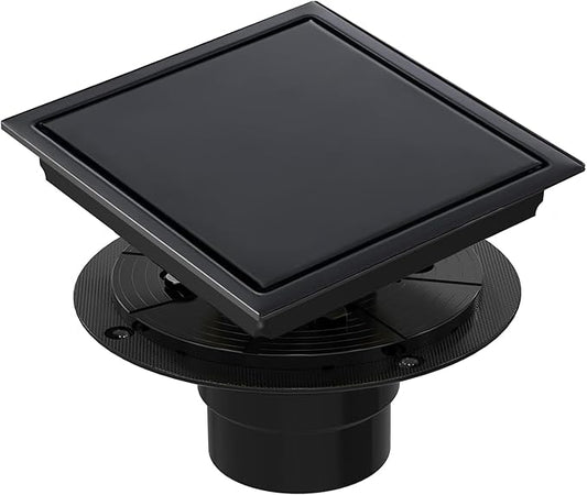 6 Inch Square Shower Floor Drain, Shower Drain Kit with Flange and 2 in 1 Tile-Insert Cover, Square Shower Drain, SUS 304 Stainless Steel Floor Drain,Matte Black