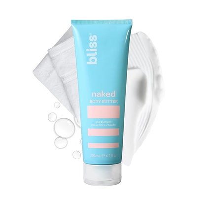 Bliss - Naked Body Butter - Unscented - Maximum Moisture Cream - 6.7 Fl Oz - Daily Moisturizer for Women & Men - Fragrance Free - Vegan and Cruelty Free